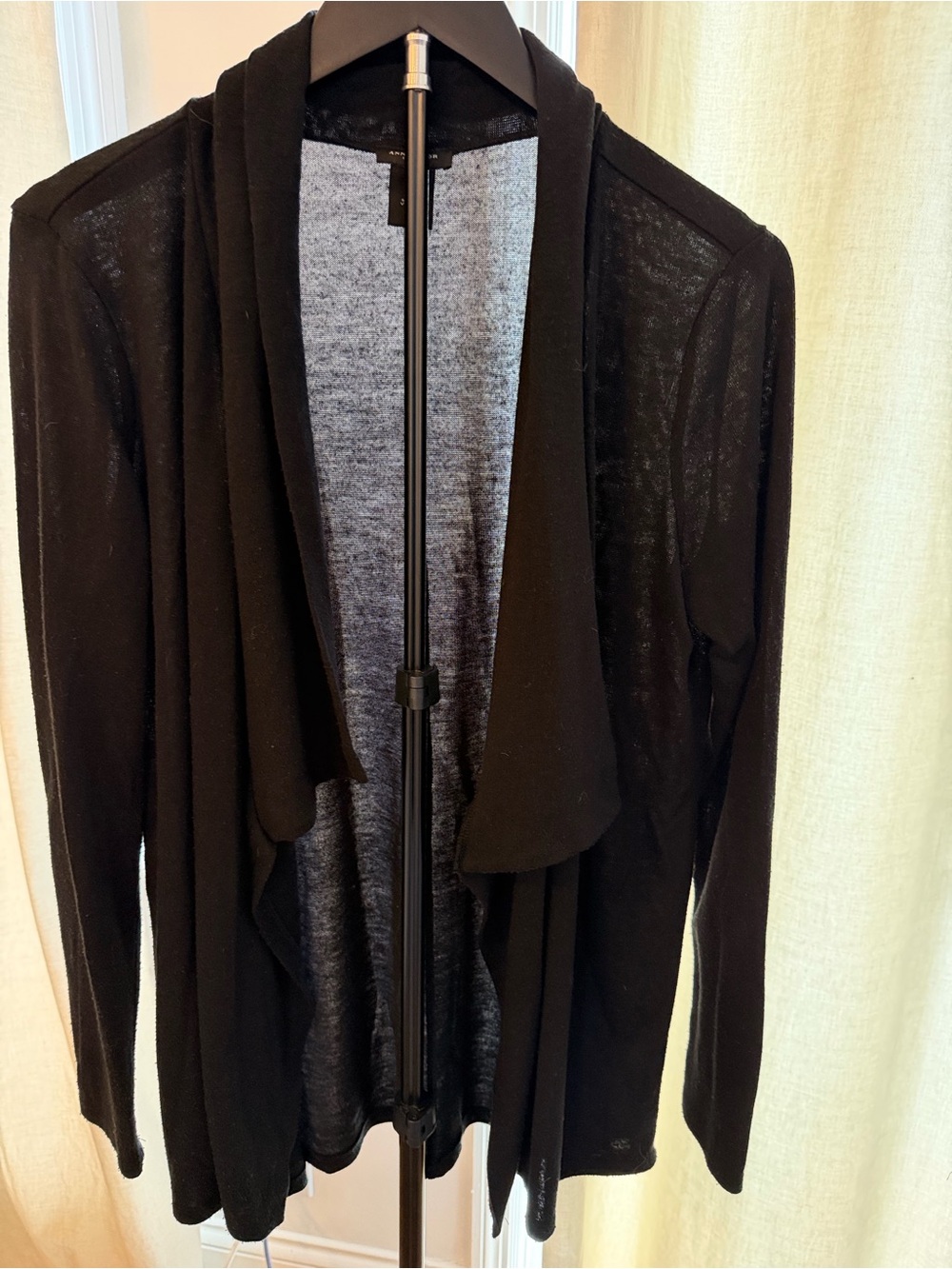 Ann Taylor Black Draped Open-Front Blazer-Style Cardigan